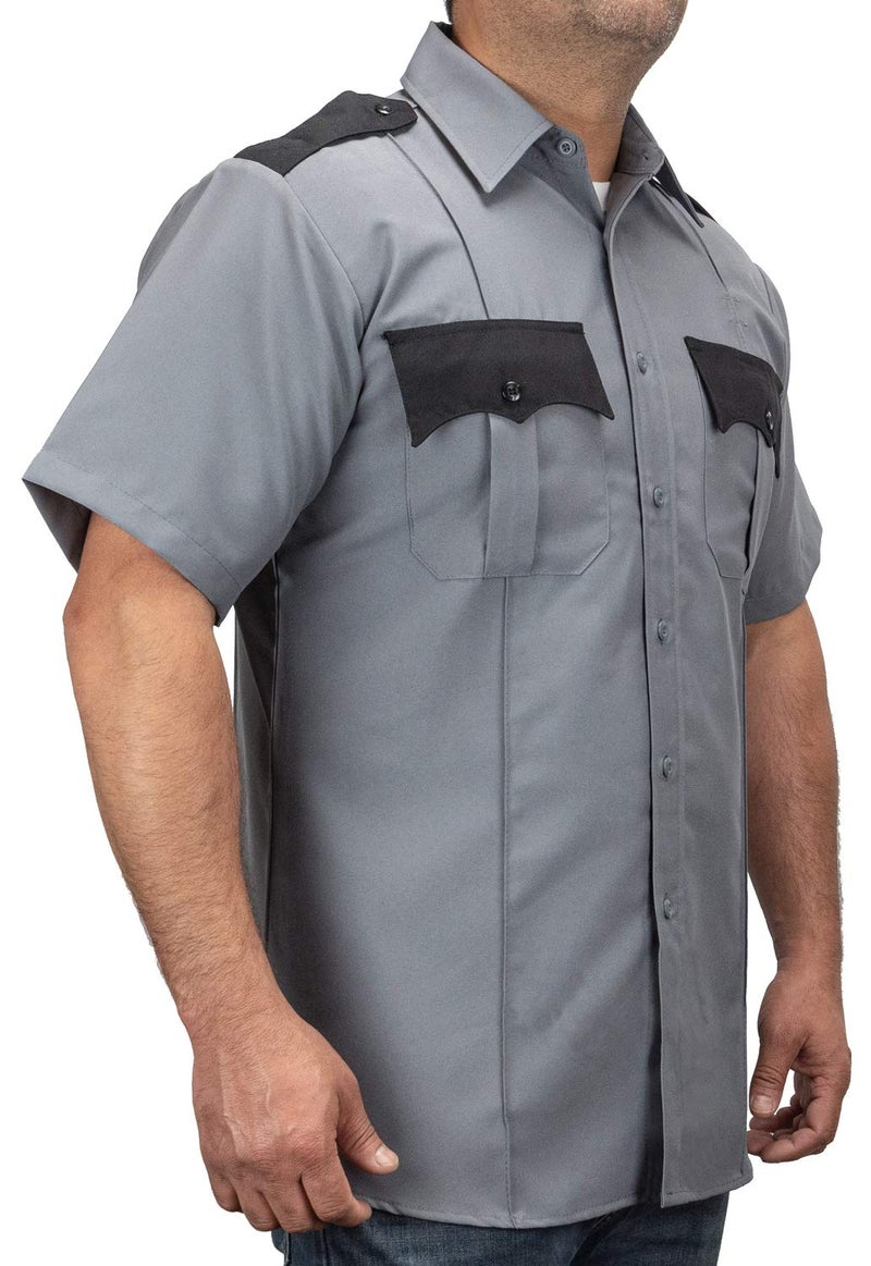First Class 100% Polyester Two Tone Men's Uniform Shirt (US, Alpha, Large, Regular, Regular, Light Gray & Black) - Image 2